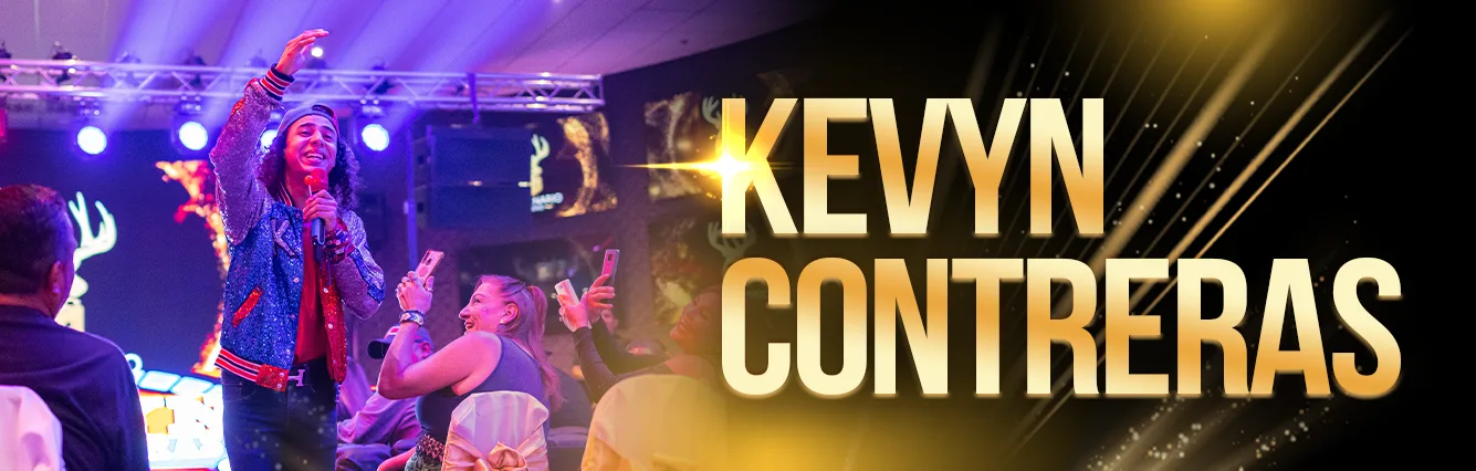 Banner promocional de Kevyn Contreras, comediante invitado en Casino Centenario.